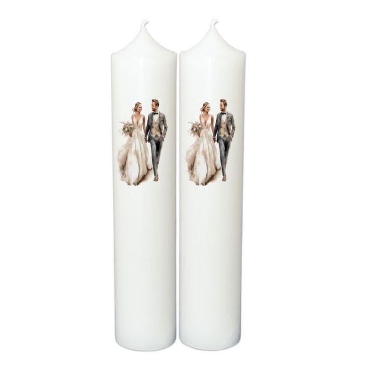 Set 2 Lumanari Nunta Miri Imbratisati H35cm D7cm