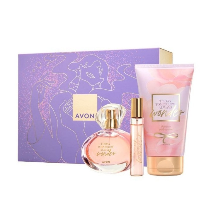 TTA Wonder ajándékcsomag nőknek, Avon - Eau de Parfum 50 ml, Testápoló krém a ragyogásért 150 ml és Mini-Eau de Parfum 10 ml