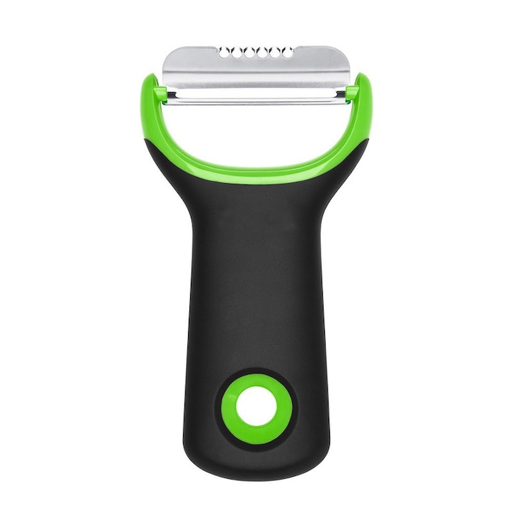 Decojitor de fructe si legume, Grater, felier, 2 in 1, otel inoxidabil, negru/verde