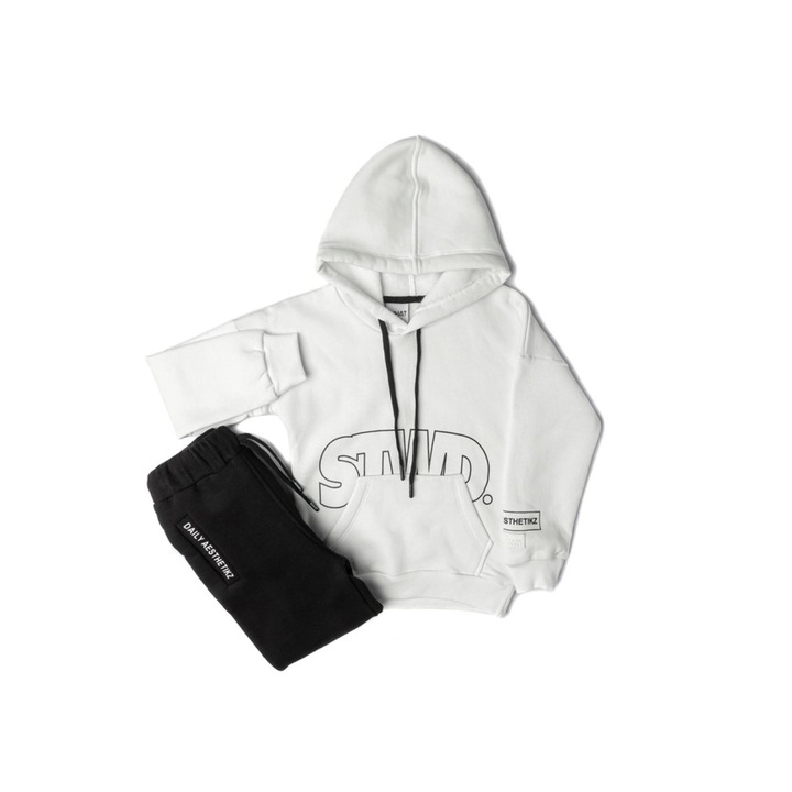 Compleu de trening STWD, baieti, cu gluga, pe fleece, Gri