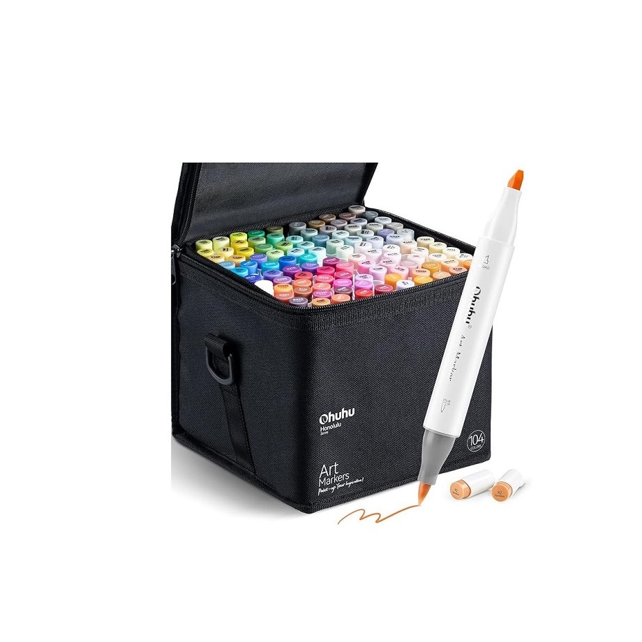 Set 104 Markere Ohuhu Honolulu, Baza Alcool, Varf Dublu Brush