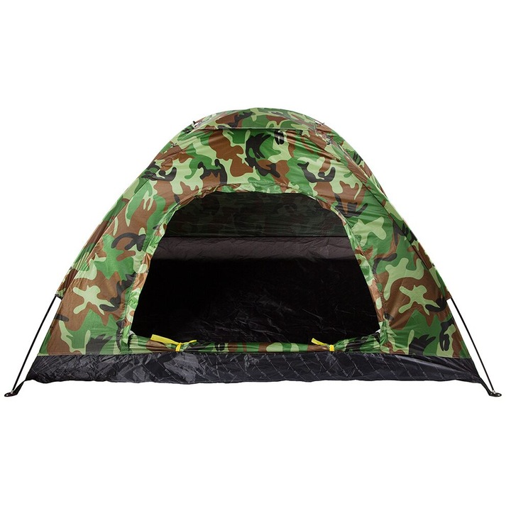 Cort camping, Verk Group, 2 persoane, impermeabil, cu husa, camuflaj, 190x140x110 cm