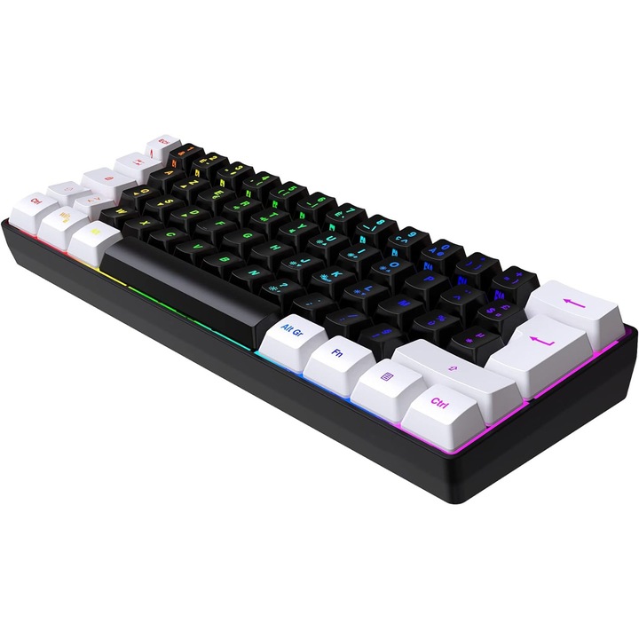 Tastatura mecanica gaming, Sundiguer, 61 de taste, RGB, 6 moduri de iluminare, Cablu, USB, Alb/Negru