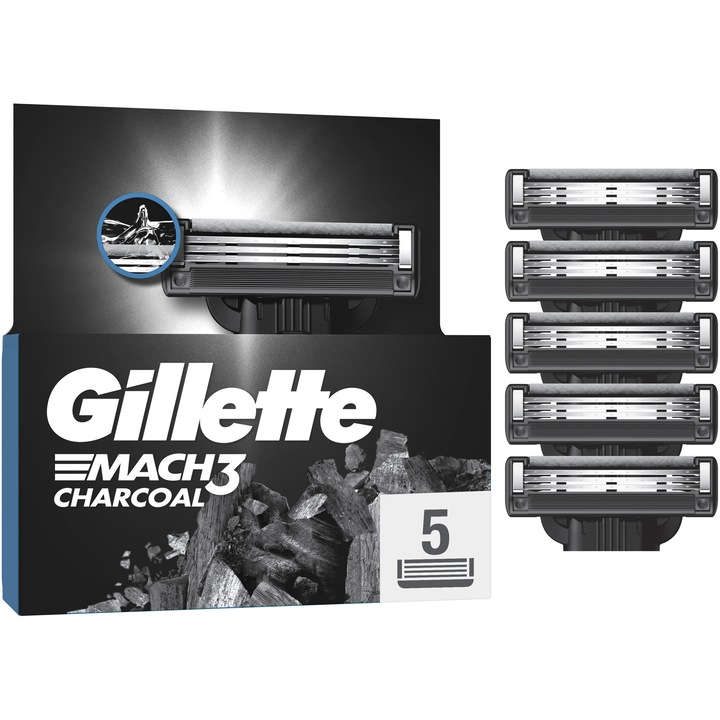 Gillette Mach3 Charcoal Borotvabetétek Férfiaknak, 5 db cserélhető penge