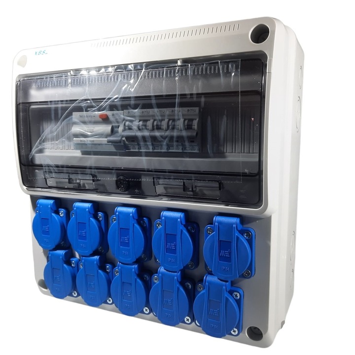 Tablou organizare de santier echipat cu 10 prize monofazice 16A cu protectie diferentiala tablou electric industrial IK07 IP44