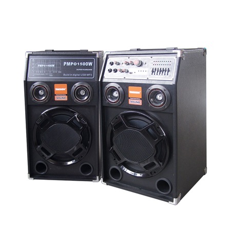 Set 2 boxe Audio Profesionale Original Temeisheng 284A, Functie Bluetooth, SD Card, USB, 240w, Jocuri de lumini, Amplificator si Egalizator, Control Volum/Bass/Treble, Negre