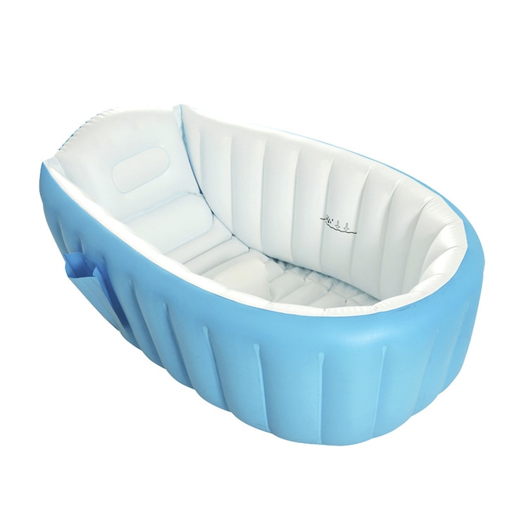 Cadita gonflabila pentru bebelusi si copii, Amtok, 0-5 ani, portabila, pliabila, mini piscina de calatorie, albastra