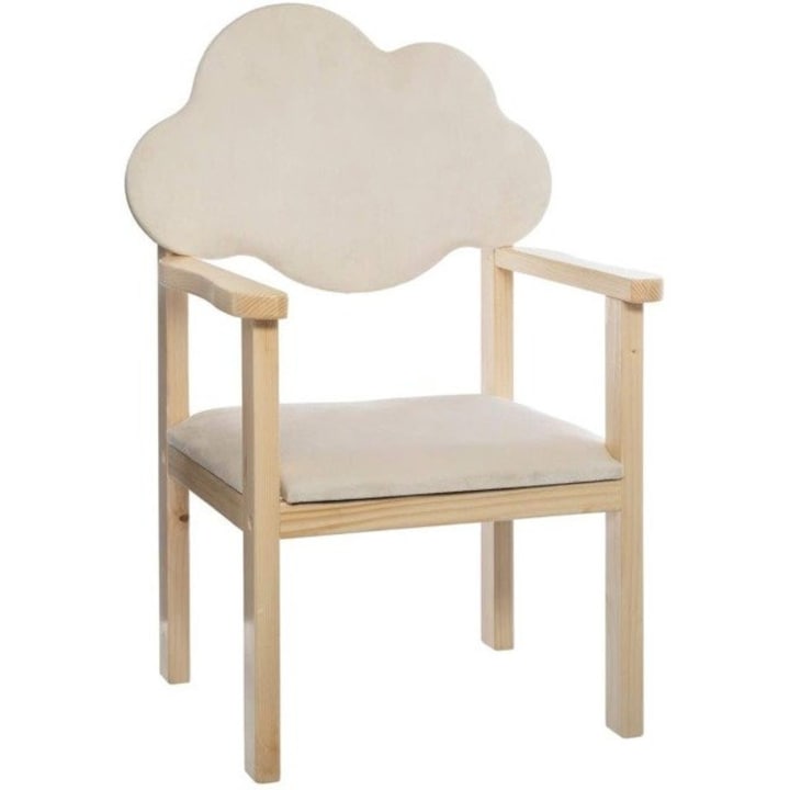Scaun pentru copii cu spatar in forma de nor, 40 x 33 x 62 cm, bej