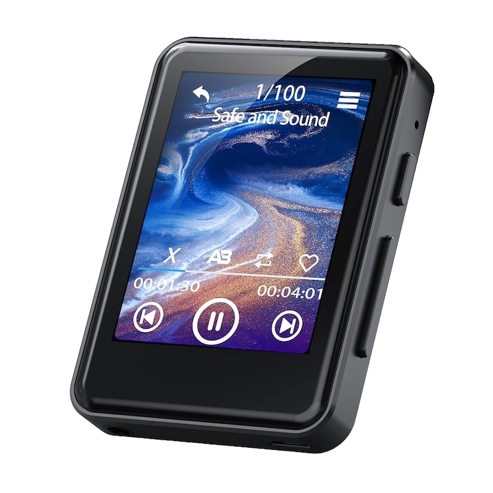 MP3 Player 128 GB cu Bluetooth 5.2, Touchscreen 2.4 inch, Sunet HiFi, Radio, Ceas cu alarma, Inregistrare voce, Difuzor, Zooaoxo