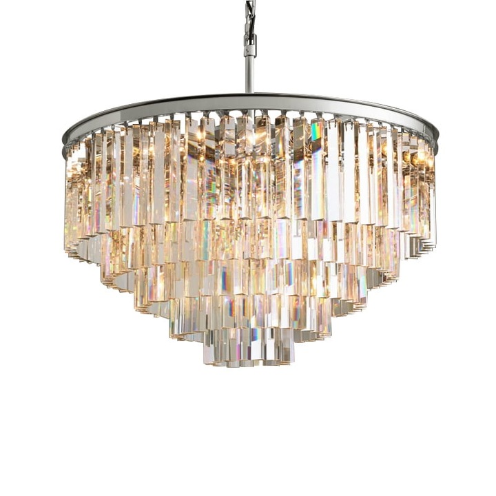 Candelabru AL, Hereford Fall XL, Metal/Sticla cristal, 12xE14, 80 cm, Crom/Transparent