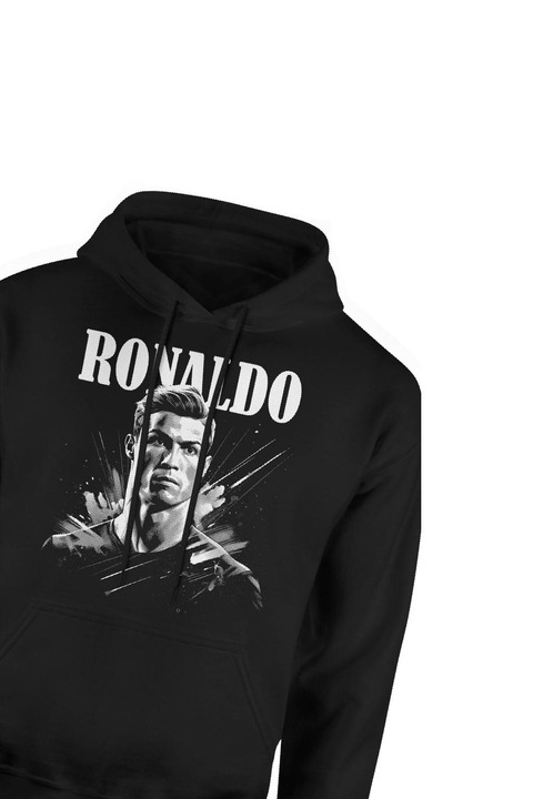 Hanorac barbati cu imprimeu, JHK, Q113-CA, Cristiano Ronaldo GOAT Bumbac/Poliester, Kangaroo, Sportswear, M, Negru