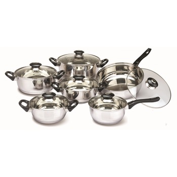 Set oale inox FLORIA ZLN-1167, 12 piese (6 oale inox+6 capace sticla termorezistenta), Manere bachelita, Fund dublu, Potrivit pentru toate sursele de caldura, inclusiv inductie Set oale inox FLORIA ZLN-1167, 12 piese (6 oale inox+6 capace sticla termorezistenta), Manere bachelita, Fund dublu, Potrivit pentru toate sursele de caldura, inclusiv inductie