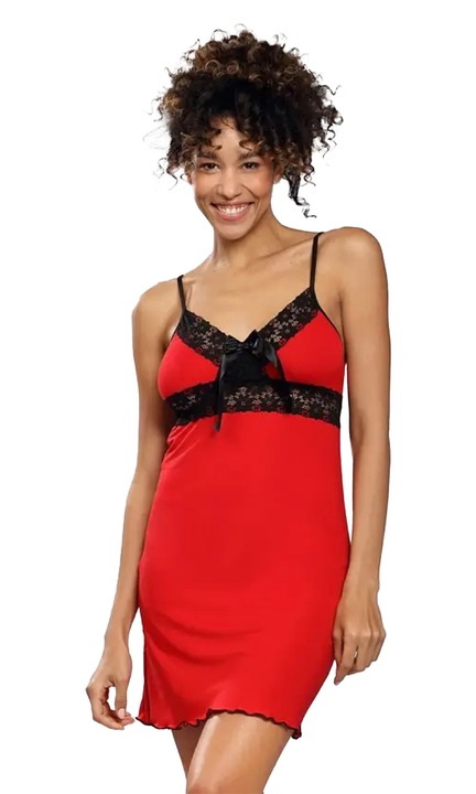 Camasa de noapte dama, Dkaren, Viscoza, Rosu1