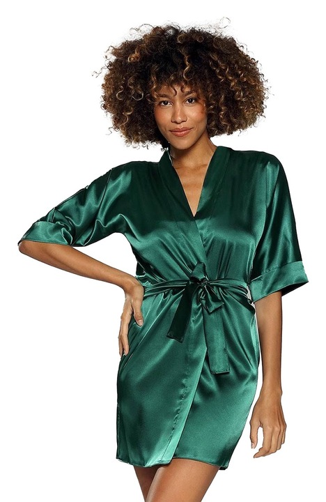 Halat de baie dama, DKaren, Satin, Verde - 656105, Verde, XL