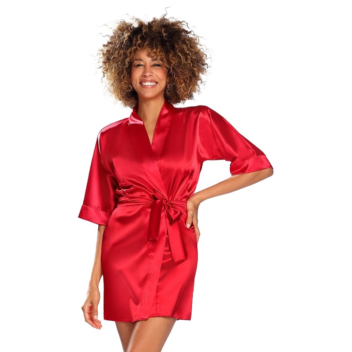 Halat de baie dama, DKaren, Satin, Rosu, L