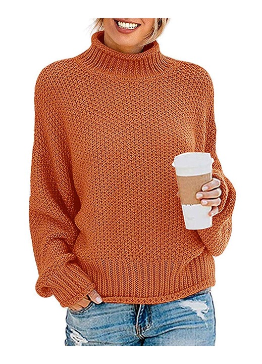 Kötött pulóver, Jormftte, magas nyakú, hosszú ujjú, narancssárga
