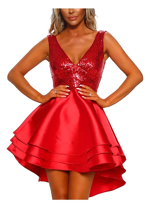 Rochie cu paiete pentru femei, Poliester, Rosu12`, Rosu