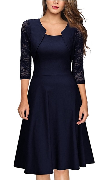 Rochie de cocktail, maneci 2/3, Poliester`213, Albastru