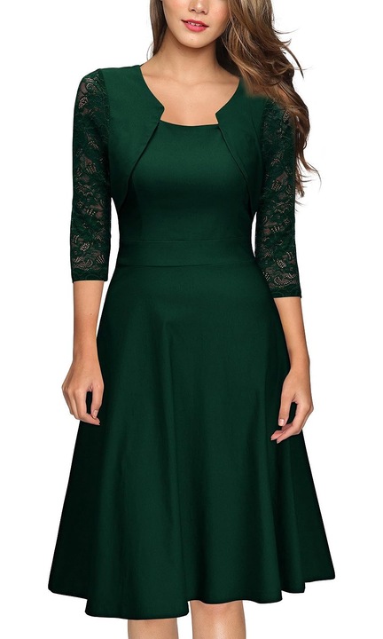Rochie de cocktail, maneci 2/3, Poliester`213, Verde