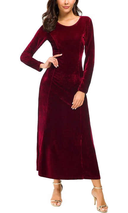 Rochie lunga de dama, Catifea, Verde21`, Rosu