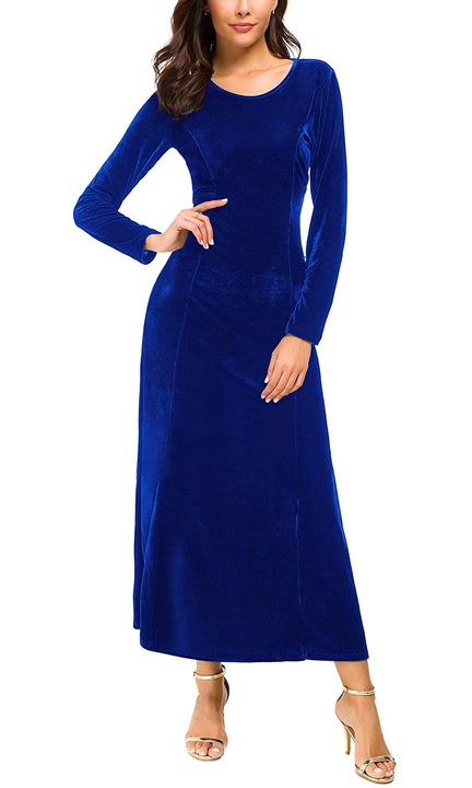 Rochie lunga de dama, Catifea, Verde21`, Albastru