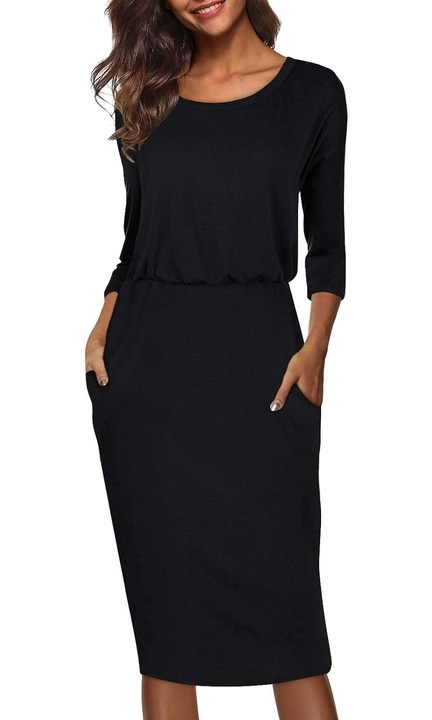 Rochie dama, JeiibrZui, Bumbac/Poliester/Elastan, Negru, L