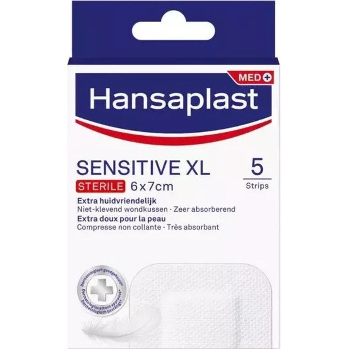 Set 5 pansamente sterile Sensitive XL, Hansaplast, 6x7cm, 5 buc