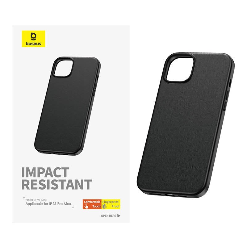 Carcasa Baseus Fauxther compatibila cu iPhone 15 Pro Max, Negru