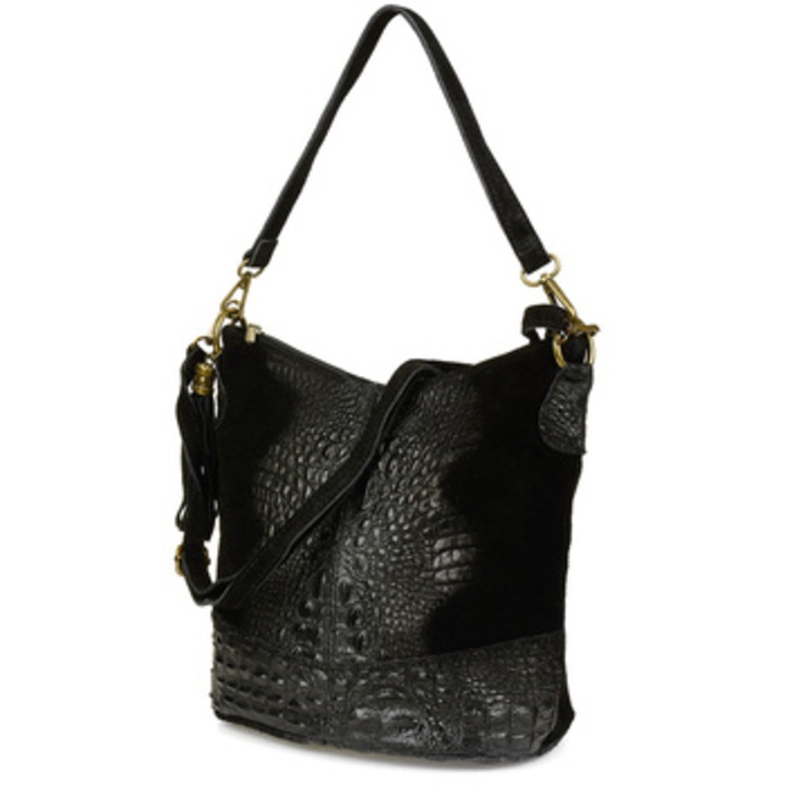 Messenger táska, Beltimore, Velúr bőr, Fekete