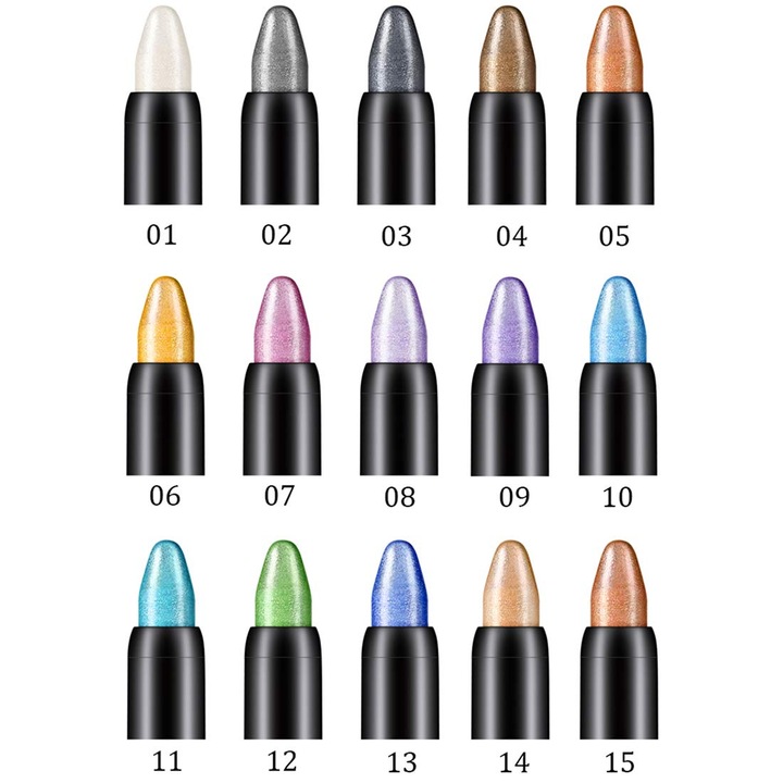 Set fard de pleoape creion, 15 culori, rezistent la apa, sclipici, multicolor