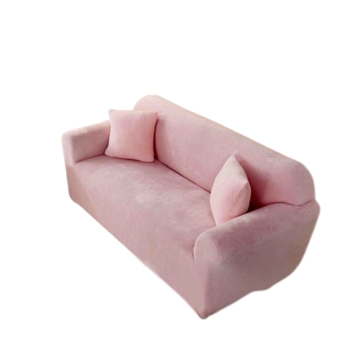 Еластичен калъф за диван, Jojo Home, Velvet, Plain, M-2 седалки, 130x180 см, светло розово