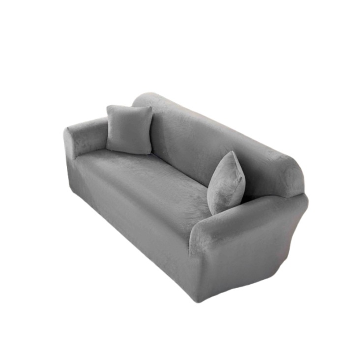 Еластичен калъф за диван, Jojo Home, Velvet, Plain, M-2 седалки, 130x180 см, светло сив