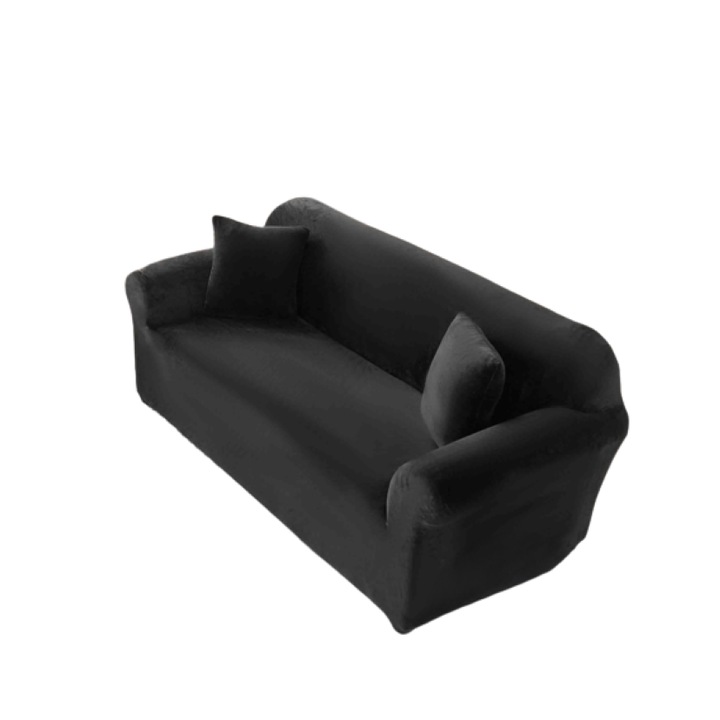 Еластичен калъф за диван, Jojo Home, Velvet, Uni, M-2 седалки, 130x180см, черен