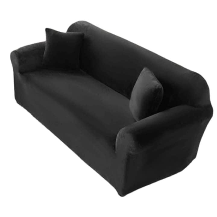 Husa elastica pentru canapea, Jojo Home, Catifea, Uni, L-3 locuri, 180x230cm, Negru