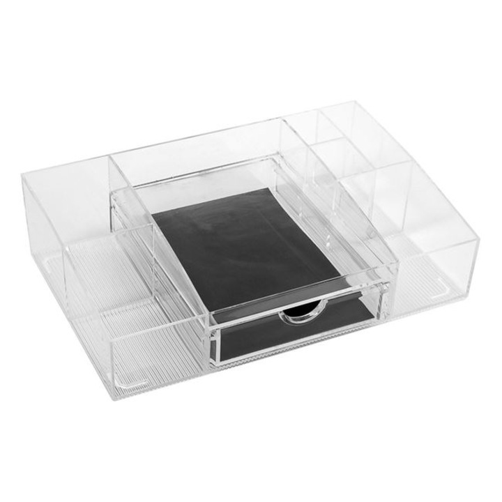 Suport organizator compartimentat pentru cosmetice, 1 sertar, acrilic, transparent, 33x20x10 cm