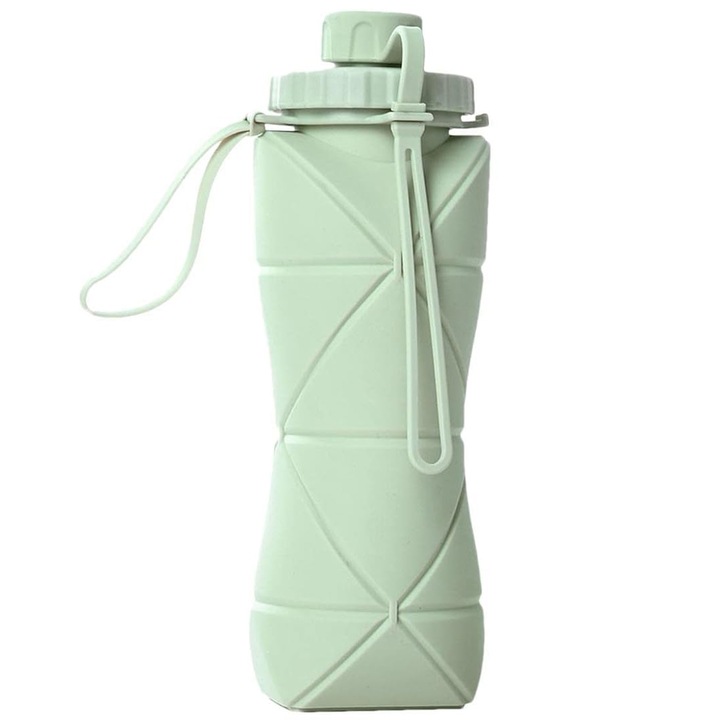 Lecheng® 600 ml сгъваема бутилка за пиене, без BPA, непропусклива, лесна за носене, нечуплива, подходяща за спорт, фитнес, езда на открито, зелена
