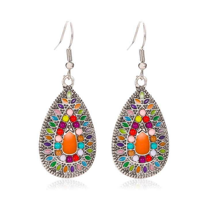 Cercei vintage pentru dama, Sunmostar, Aliaj de zinc/Rasina/Strasuri, Multicolor