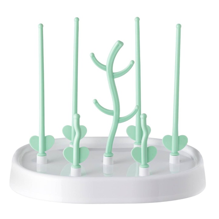 Suport Uscator pentru Biberoane si Tetine Alb Verde Deschis