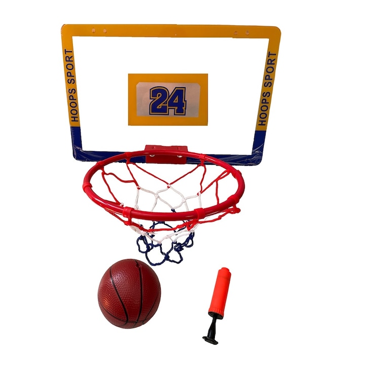 Баскетболен кош с метален ринг, диаметър 23 см, помпа и топка, 15 см