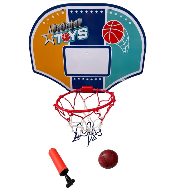 Cos baschet cu inel plastic diametru 19 cm, pompa si minge 12 cm