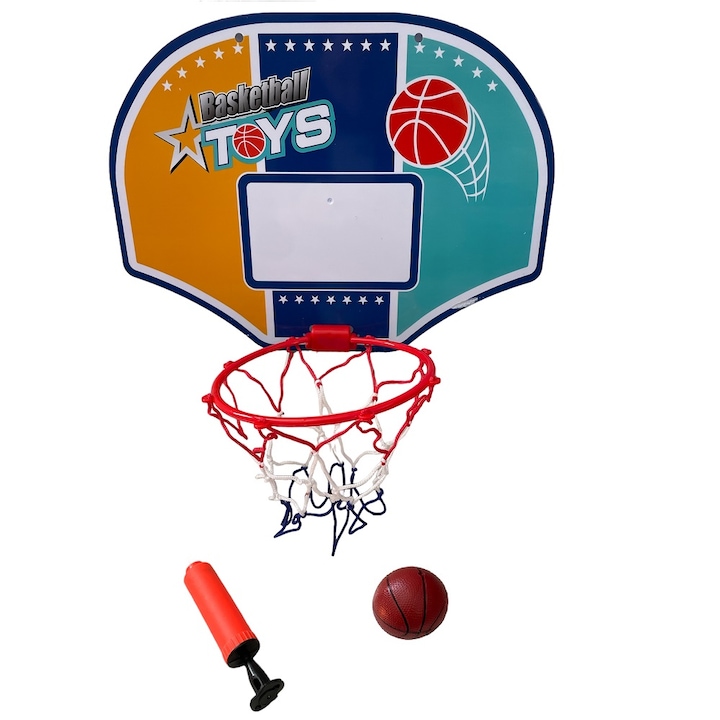 Баскетболен кош с пластмасов ринг диаметър 19 см, помпа и топка 12 см