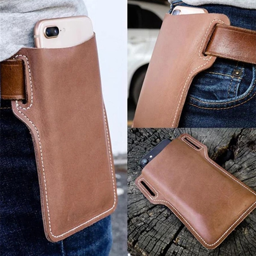 Suport pentru telefon pentru curea, Piele ecologica, husa portofel, Compatibila cu telefoane iPhone 16/iPhone 16 Pro Max 6.5-7.5 Inch, Maro