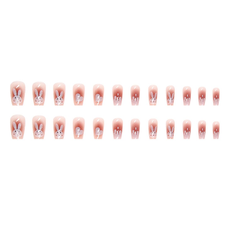 Set 24 Unghii False Press-on, Model iepure, Adeziv