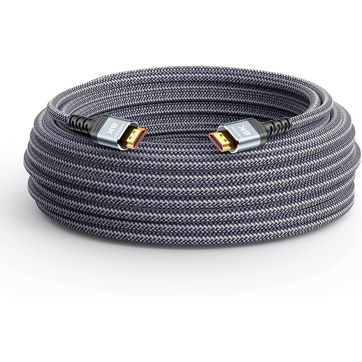 Cablu HDMI 8K @ 60Hz cu fibra optica, de 7.5 m, DTS: X, HDCP 2.2 & 2.3, HDR 10, eARC, 48 Gbps, compatibil cu consola PS5/4/3, Xbox, HDTV