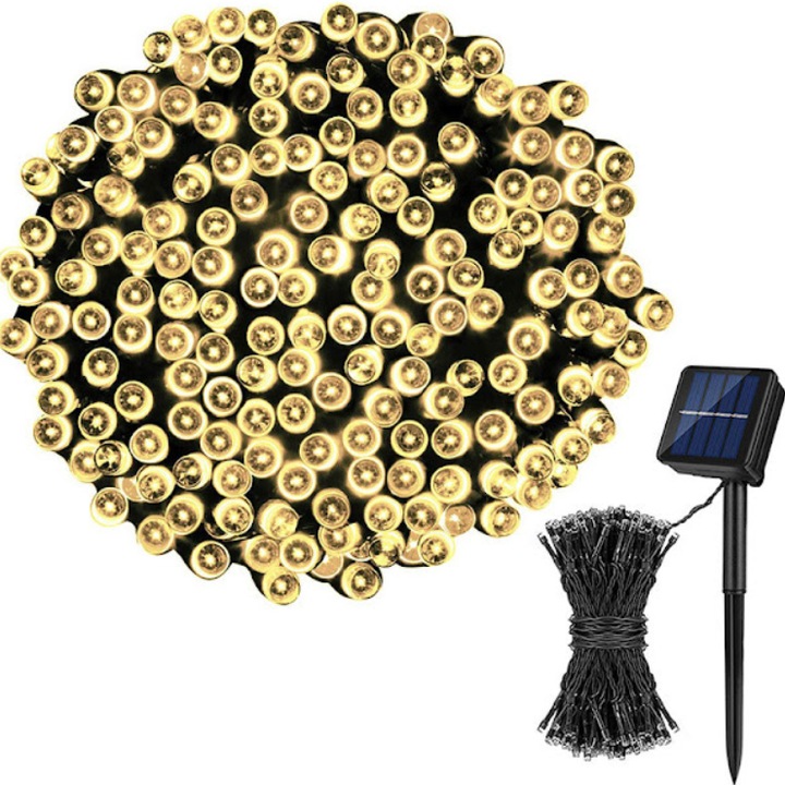 Karácsonyi napelem telepítés 45m, 450 LED, Meleg fehér, BZRSH, távirányító
