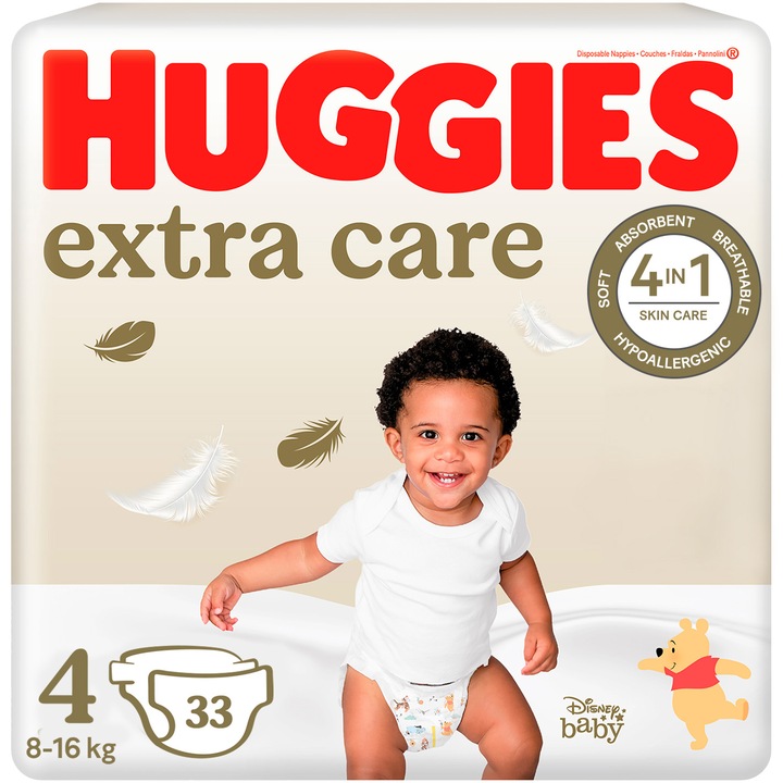 Пелени Huggies Extra Care 4, Jumbo, 8-16 кг, 33 броя