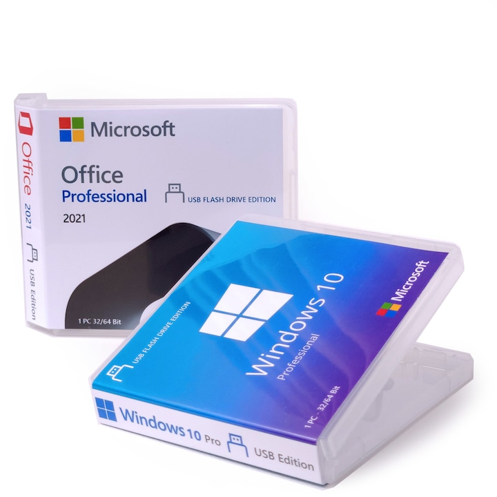 Pachet licente Microsoft Windows 10 Professional + Office 2021 Professional Pro Plus - USB Edition - 32 si 64 BIT