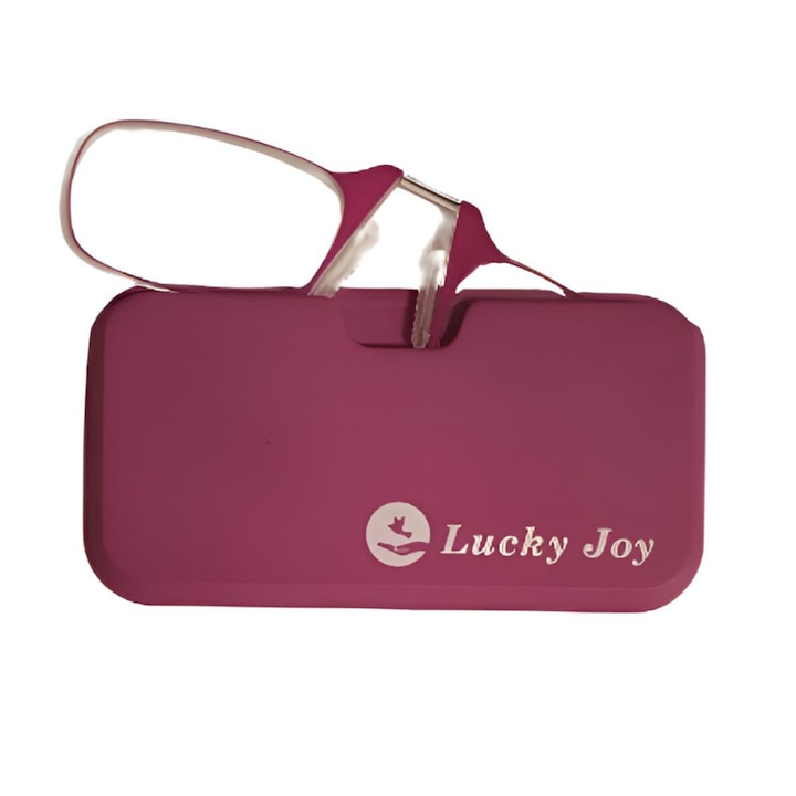 Olvasószemüveg, látás, kar nélküli olvasás Lucky Joy ultravékony, lila kártya típusú tokkal telefoncsatlakozás lila keretek dioptria+1,50