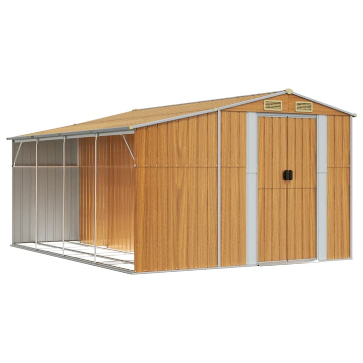VidaXL világosbarna horganyzott acél kerti fészer 277 x 365,5 x 179 cm 3188300