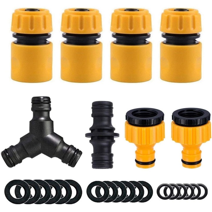 Set 4 conectori irigare JENUOS, distribuitor Y, 2in1, set garnituri, portocaliu